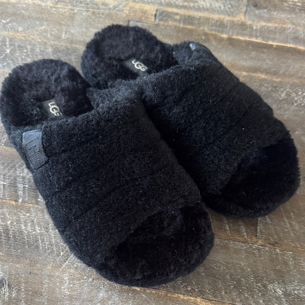 UGG Black Plush Slide Slippers